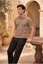 Evenor Embossed Patterned Polo Collar Buttoned Relaxed Fitsoft Thin Men's T-Shirt - Brown - 4