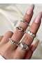Women's Silver Color 5-Piece Heart Model Ring Set - 4