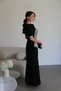 Black Lace Detailed V-Neck Design Premium Maxi Dress - 3