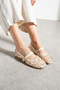 Daily Women's Cream Ballerina Shoes with Straps, Rubber Buckle, Sequin Detail, Comfortable Home, Work, Office Shoes 485