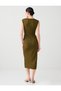Dark Green Crew Neck Sleeveless Ruched Detail Knitted Midi Dress - 5
