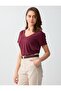 Burgundy V-Neck Short Sleeve Modal Knitted T-Shirt - 4