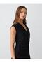 Black Straight Cut V-Neck Line Pattern Knitted Blouse - 4