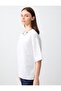 White 100% Linen Relaxed Cut Short Sleeve Crew Neck Blouse - 3