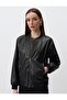 Black Long Sleeve Leather Bomber Jacket