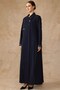 Stone and Satin Detailed Lined Oversized Overcoat Dark Blue 6837 - 3
