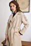 Unlined Long Trench Coat with Epaulet and Cape Detail Stone 6808 - 2