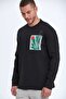 Stand For Art Printed Crew Neck Sweatshirt Black