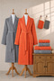 Eldy 8 Piece Striped Bathrobe Family Set 100% Cotton Certified Bathrobe Set Dowry Set -Orange Gray - 6
