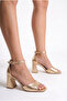 Women's Ankle Strap Metallic Gold Elegant Single Strap Chunky Heel Shoes, Wedding Dress Wedding Shoes