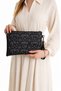 Black Women's Handbag Star Embroidery Embellished Portfolio Clutch Handbag Stylish Lined Handbag with Wrist Strap