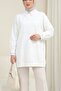 Round Neck, Slit, Casual Combed Cotton Tunic - White - 3