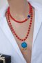 Luna Matte Red Glass Beads Syriac Stone Double Necklace Set Choker Long Necklace Boxed Set of 2 - 2