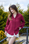 Women's Burgundy Textured Fabric with Buttons on the Front, Slightly Transparent - Stylish - - 6