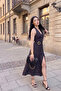 Puantated Dress with Neck Tie and Slit - 5