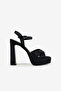 Women's Black Satin Platform Heeled Shoes