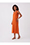 Women's Orange V-Neck Viscose Dress - 4