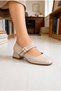 Women's Beige Patent Leather Mary Janes Pair of Buckled Block Heel Shoes Vdz02008 - 2