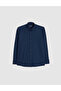 Navy Blue Linen Blend Regular Fit Long Sleeve Shirt 50325356-Vr033 - 7