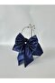 Shiny Navy Blue Satin Bow Portfolio Evening Dress Handbag - 3