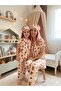 Suitable for Girl and Mother Cotton Cream Strawberry Teddy Bear Pattern Short Sleeve Shirt Collar Button Sleep Band Pajama Set - 3