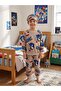Boy's Cotton Piece Beige Color Sonic Pattern Long Sleeve Pajama Set with Glasses and Band Transitional