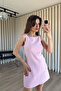 Powder Pink Square Collar Strap Lined Premium Linen Textured Dress