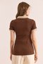 Women's Brown Beige Polo Collar Color-Detail Stretchy Cotton Blouse BLZ-19002920 - 2