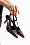 Flora Women's Bitter Brown Pointed Toe Heeled Shoes Lace Patterned - 3