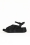 Black Leather Women's Wedge Heeled Sandals 01Wa2402 - 3