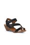 Black Leather Women's Wedge Heeled Sandals 01Wn3720 - 3