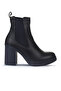 Navy Blue Leather Women's Heeled Boots 01Wz3202