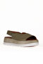 Khaki Leather Women's Flat Sandals 01We3403 - 2