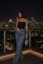 Women's Stone-Embellished Design Snow Wash Blue High-Waist Trend Palazzo Jean Pants - 6