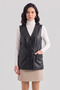 Evita Genuine Leather Women's Black Buttoned Vest