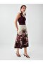 Stone Linen Blend Loose Cut Patterned Midi Skirt