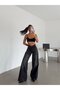 Wide Leg Washed Jean Trousers - Black