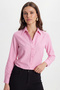 Women's Slim Fit Slim Fit Long Sleeve Cotton Bodycon Textured Pink Basic Shirt - 6