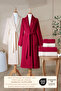 6 Piece Striped Bathrobe Set 100% Cotton Certified, Şalyaka Burgundy - Beige Color Bathrobe Set - 5