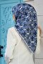 100% Twill Silk Geometric Pattern Indigo - Navy Color 90X90 Scarf Planting Shape : Hand Sewn - 2