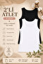 Women's Tank Top Corded Fabric Ribbed Knit Rib Knit Wide-Strap 2-Pack Cotton Pieces Stretch Fabric Black-White
