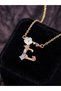 316L Steel Gold Color E Letter Zircon Stone Flower Detail Necklace