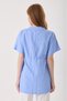 Maternity Baby Blue Poplin Cotton Striped Pattern Blouse with Waist Tie and Collar Button Detail (Breastfeeding) - 6