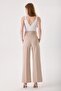 Maternity Wide-Leg Adjustable Waist Fabric Trousers with Front Stitch Detail - 4