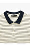 Cotton Linen Blend Short Sleeve Striped Buttoned Color Contrast Polo Collar T-Shirt - 5