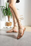 Women's Gold Yellow Metallic Lace-Up Sandals Gladiator Drawstring Flat Sandals Ankle Wrap Gold Soft Sole - 2
