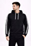 Men's Striped Hooded Sweatshirt Oversized 3 Thread Cotton - Black - 4