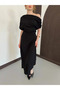 Women's Black Dress Asymmetrical Cut One Shoulder Draped Midi Length Dress - 7