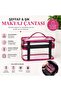 Premium Mirror Leather and Transparent Makeup Cosmetic Bag Fuchsia Color - 3