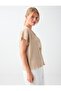 Beige Melange V-Neck Off-Shoulder Relaxed Fit Knitwear Blouse - 4